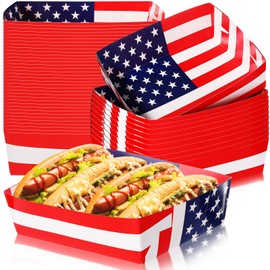 Jetec 36 Pcs International Flag Party Supplies 5 lb World Country Flag Nacho Boats Snack Serving Food Trays for Football Game Party(American)