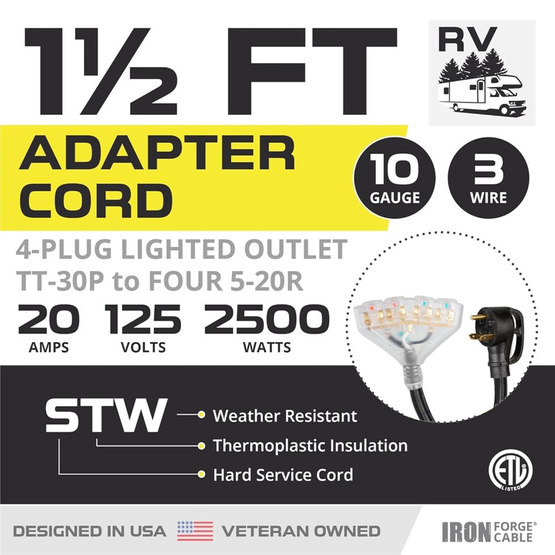 Iron Forge Cable RV Cord, Generator and RV Electrical Adapter