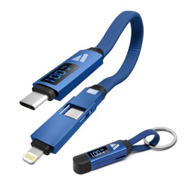 SUPERV cc16 3-in-1 Keyring Charging Cable (Type-C to Type-C/Lightning) Converter Cable, Data Transfer, PD Rapid Charging (5.5 inches (14 cm), Blue)