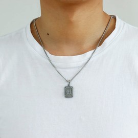 Silver Initial Pendant Necklace for Men Women, A-Z Stainless Steel Letter Pendant Necklace Square Capital Initial Letter Necklace