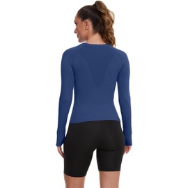 MathCat Seamless Workout Shirts for Women, Long Sleeve Workout Tops for Women, Yoga Sports Athletic Gym Tops Navy