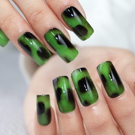 BABALAL Medium Length Press on Nails Glossy Fake Nails Square False Nails Squoval Nails Green Acrylic Nails for Women and Girls