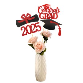 YuBoBo Graduation Decorations Class Of 2025 Table Vase Toppers Deco. 16 PCS Party Deco Supplies Photo Props Kits Big Sticker Kids Party Centerpieces Favor (Red)
