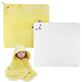 Guiqulai Hooded Baby Towels,Washcloth Set with Cute Design,Extra Thick and Absorbent, Baby Bath Towels Wrap for Boys or Girls,80 x 80cm (Yellow+Gray)
