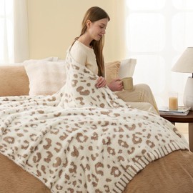 Leopard Luxury Faux Fur Blanket Twin Size for Bed Sofa,Ultra Soft Cozy Oversized Fluffy Blanket for Couch Living Room,Beige Leopard,60x80 inches