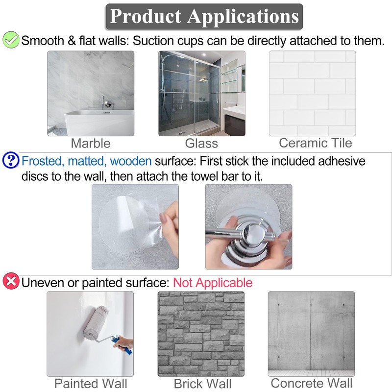 Sneatup Suction Cup Extendable 17-29" Stainless Steel Towel Bar (Chrome