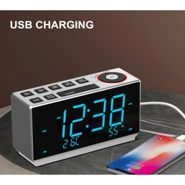Dual Alarm Clock with FM Radio, Temperature & Humidity Display, USB Port Charging, Night Light, Snooze, Dimmer Control, Bluetooth, 1.8'' LED Display Clock iTOMA CKS508