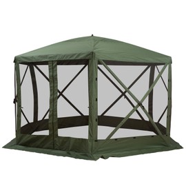 Outsunny 12’ x 12’ 6-Sided Hexagon Pop Up Party Tent Gazebo with Mesh Netting Walls & Shaded Interior, Green
