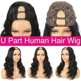 Podafu U Part Human Hair Wig Body Wave U Part Wig Human Hair for Black Women Glueless Wigs Human Hair Clip Upgrade Natural Hair Wig Beginner Friendly Middle Part Wig Human Hair 180% Density 18inch