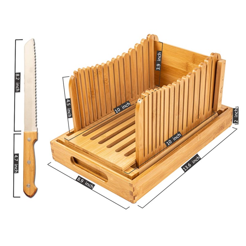 Kitchen Seven Bamboo Bread Slicer with Crumb Tray Bamboo Bread