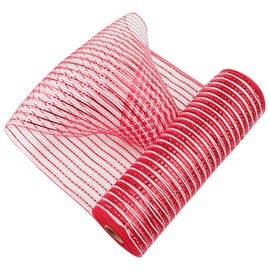 KINGLAKE Red and White Deco Mesh 10 Inch x 30 Feet(10Yard) Christmas Metallic Poly Deco Mesh Roll for Wreaths Making Supplies, Christmas Tree, Swags, Garland, Bows Crafts, Home Decoration Red Mesh