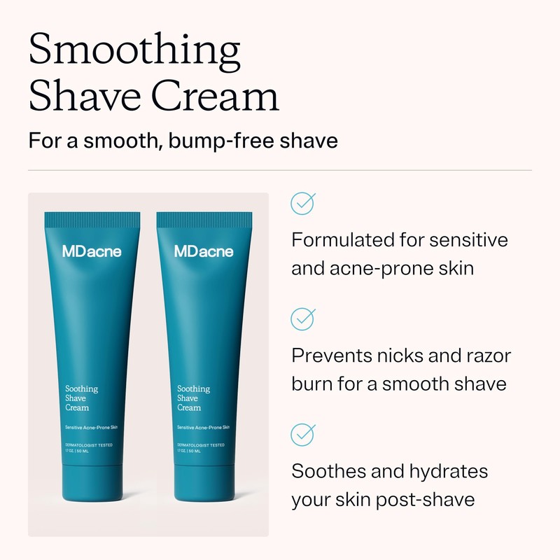 MDacne Shaving Cream for Acne-Prone Skin, 2 Pack, Soothing, Oil-Free,