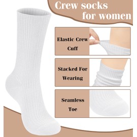 YSense 6 Pairs Women's Crew Socks Cute Aesthetic Cotton Neutral Slouch Socks for Athletic, Boot, Casual Girls