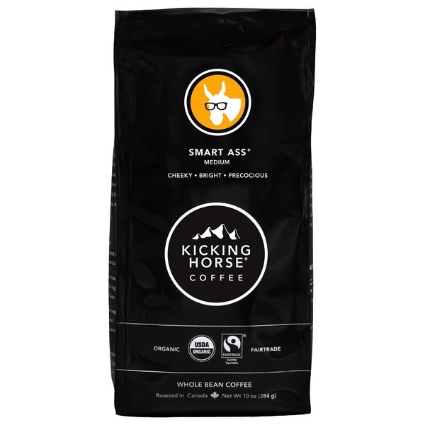 Kicking Horse Coffee, Smart Ass, Medium Roast, Whole Bean, 10 Oz - Certified Organic, Fairtrade, Kosher Coffee