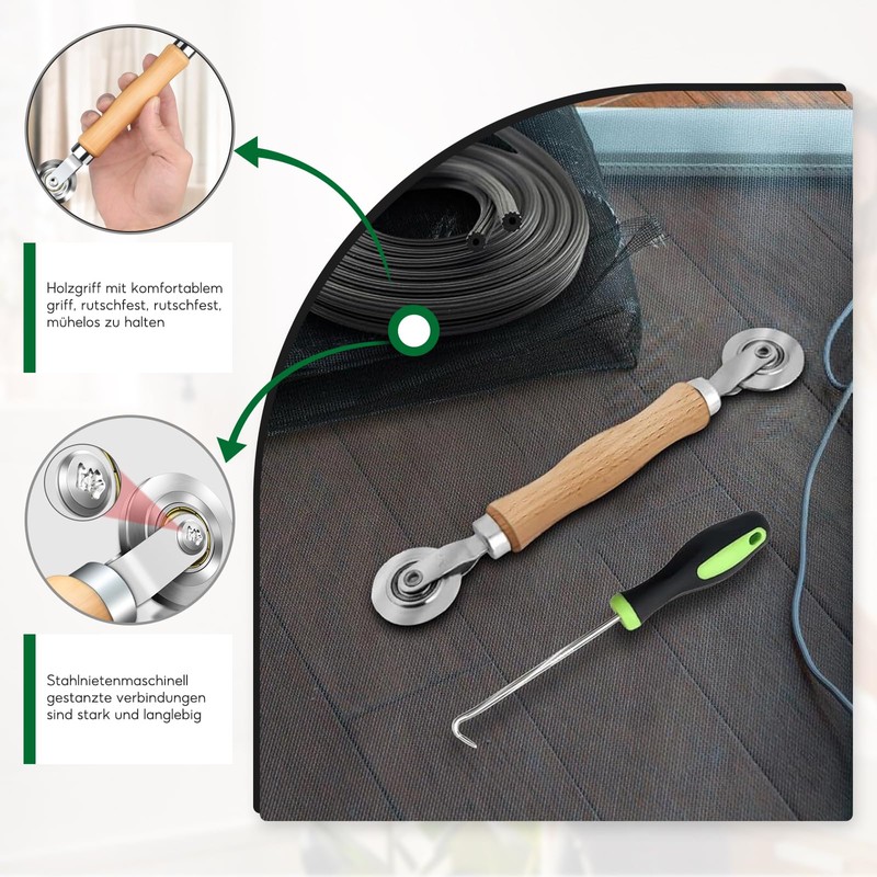 Tool Double Wheel Sealing Roller with Wooden Handle, Tool Retractor,