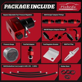 EFI Fuel Pressure Regulator Kit with Bypass Return 0-100psi Pressure Gauge 6AN Fuel Line Adjustable Universal(Black & Red)