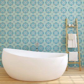 NAKLEO Tile Stencil for Painting, 20 x 20 cm, Chelsea Spanish Moorish Flower, Moroccan, Plastic Reusable Floor Stencil, DIY, Wooden Furniture Wall Decoration, Terracotta