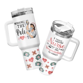 34HD Nurses Day Gifts for Women, 40 oz Nurse Tumbler with Handle and Straw, Nurse Travel Mug, Gifts for Coworkers Nursing Students Medical Workers