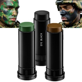 3-Colour Camouflage Face Paint Sticks, Body Painting Colours, Oil-based, Non-Toxic for Cosplay Face & Body Face Painting (Black + Brown + Green)