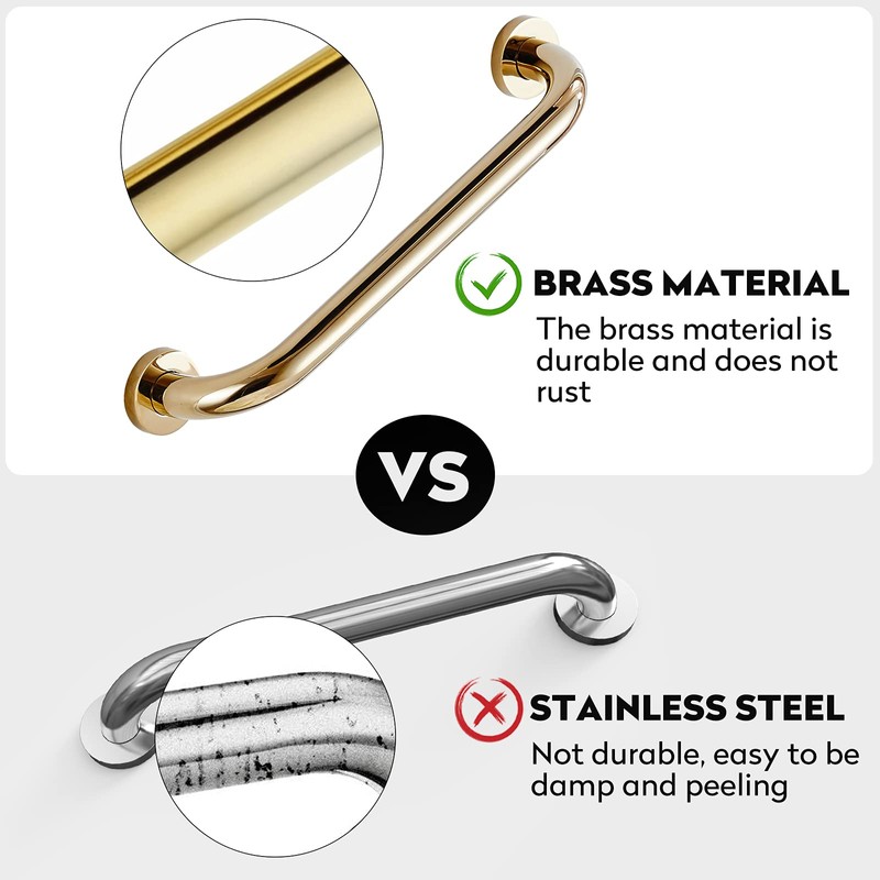 Leyden Brass Shower Grab Bar，Gold Support Bar Bathroom Hand Safety