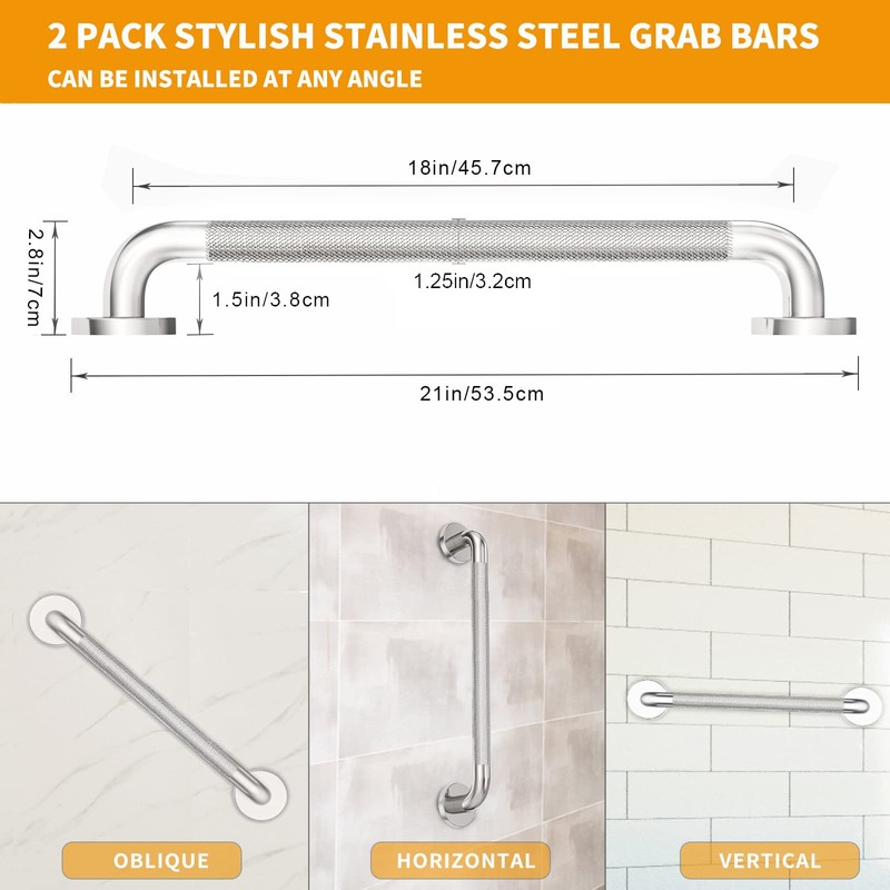 2 Pack Shower Grab Bar with Knurled Anti-Slip Grip 18