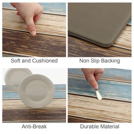 MAYHMYO Kitchen Rugs and Mats Set of 2 Teal Farmhouse Anti Fatigue Mat PVC Non Slip Retro Rustic Wood Texture Kitchen Mats for Floor,17.3 x 29 x 0.4 inch + 17.3 x 47 x 0.4 inch