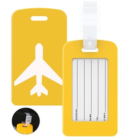 2 Pack Luggage Tags for Suitcases, Silicone for Backpack Tags for Kids, Travel Tags for Luggage with Plastic Ties and Name ID Label (Yellow)