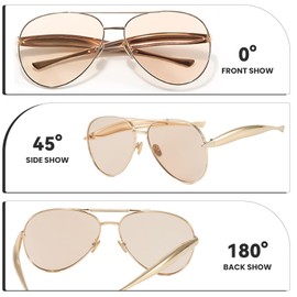 CIKJUK Oversized Pilot Sunglasses Womens Mens with Gold Streamline Metal Frame Retro Ladies Sun Glasses Trendy Shades for UV400 Protection-Gold Frame/Champagne Lens