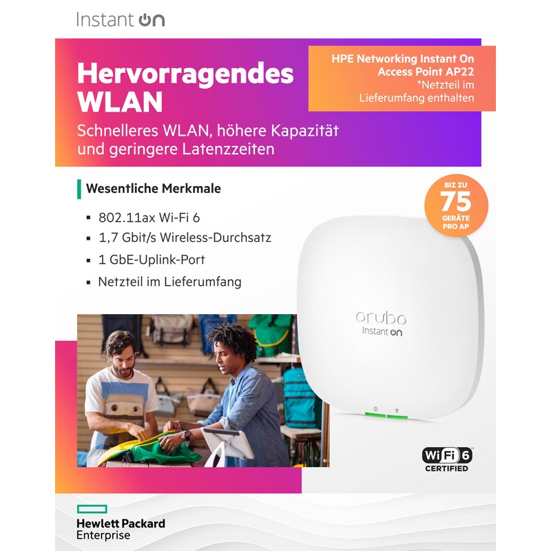 Aruba Instant On AP22 .11ax 2x2 WiFi Access Point |