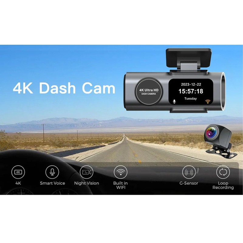 Dash Cam, 4K+1080P Dashcam Front and Rear Cameras, Dash Camera