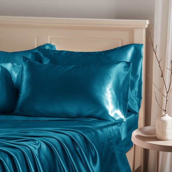Manyshofu Teal Satin Pillowcase for Hair Protection- 2Pcs Standard Pillow