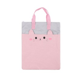 手提げ ファイルバッグ A4サイズ 可愛い猫の形 書類ケース 大容量 持ち運び便利 キャリングケース ファスナー式 資料/小物入れ (ピンク)