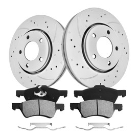 Anpulsero Front Automotive Replacement Brake Kit, Drilled Slotted Brake Rotors Brake Pads Compatible with 2005-2007 Toyota Tacoma, 2003-2007 Toyota 4Runner| Anti-Rust Geomet Coated | 318.8mm(12.6in)