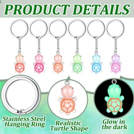 Inbagi 24 Pcs Luminous Mini Turtle Figurines Keychain Glow in The Dark Mini Turtles Tiny Turtle Resin Animal Keychains for Under The Sea Party Favors Classroom Prize Birthday Party Supplies, 6 Colors
