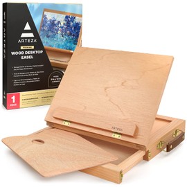 ARTEZA Tabletop Easel 13.4x10.3x2 Inches, Portable Beechwood Easel Box with Drawer & Palette for Artists