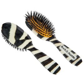 Rock & Ruddle Natural Boar Bristle Hair Brush for Women and Children. Wet or Dry Hair Detangling, Smoothing and Blowdrying. Bring out a Healthy Shine. Zebra Print Design, (Small/Travel Size, 17.5cm)