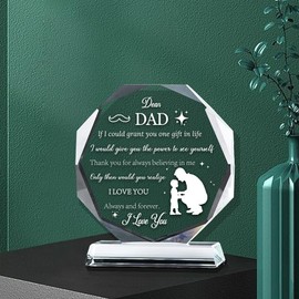 PLIGREAT Thank You Gifts for Dad Meaningful Crystal Christmas Keepsake Gifts for Dad from Daughter Son Birthday Presents Acrylic Decorative Signs Plaques Home Office Table Desk Decor