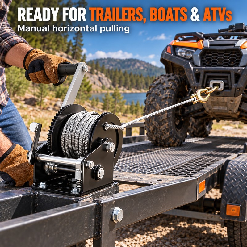 Manual Hand Crank Winch with 33 ft Steel Cable, 800/3500