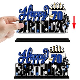 LINGTEER Happy 70th Birthday Blue Acrylic Table Topper Centerpieces Set - Cheers to Seventy Years Old Birthday 70th Bday Party Gift Decorations.