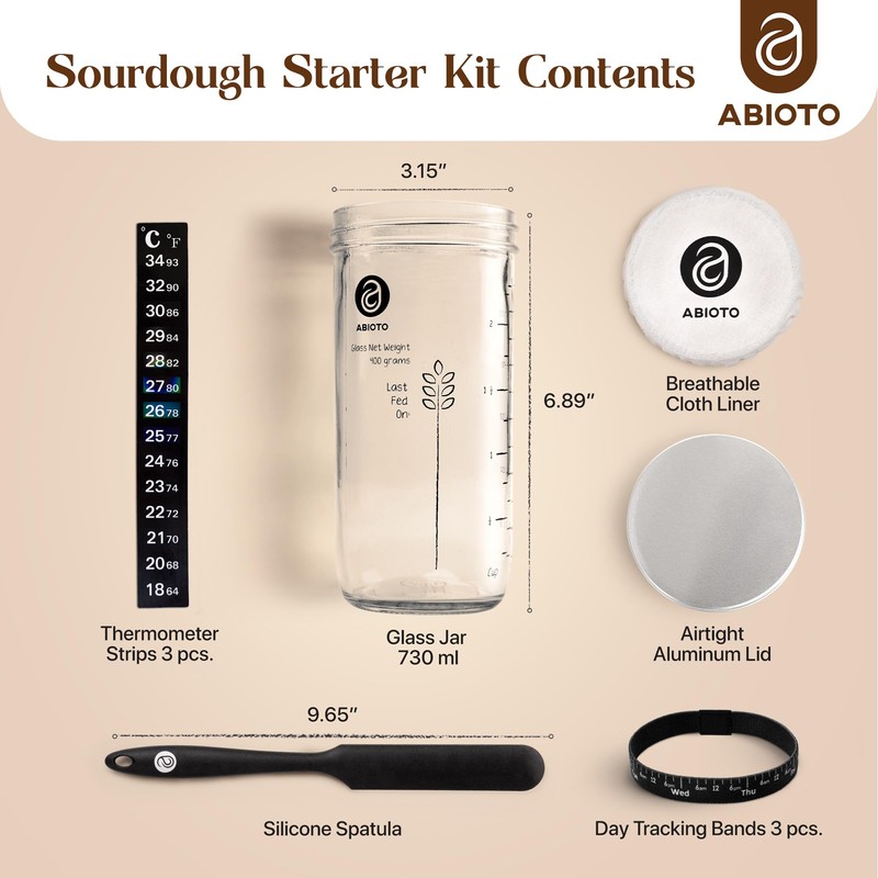 ABIOTO Sourdough Jar Kit, Includes 24 oz Sourdough Starter Jar