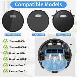 Tixexo Tixexo Zubeh?rset f1r Tikom G8000/G8000 Pro, f1r Honiture G20/G20 Pro, f1r Laresar Evol 3 Saugroboter Staubsauger, Ersatzteile Zubeh?r-2 Hauptb1rste, 8 Seitenb1rsten, 6 Wischt1cher, 6 Hepa Filter