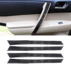 4Pcs/Set Black Carbon Fiber Door Panel Strip Trim Interior Door Armrest Handle Cover for Toyota Highlander 2008 2009 2010 2011 2012 2013 (Carbon Fiber Handle Cover)