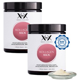 XbyX 2er Set Kollagen Kick 180 g | 90 Portionen | Vegetarisches Premium Kollagen Pulver aus Eierschalenmembran für Haut, Haare, Knochen, Muskeln, Nägel und Gelenke | Typ 1, 5 und 10 Kollagen
