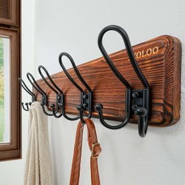 SKOLOO Sturdy Coat Rack Wall Mount with 5 Triple Hangers - Ideal for Heavy Bags, Jackets, and Coats - No Assembly Required - Durable Iron Design - Perfect for Porche, Mudroom, and Entrance, Brown