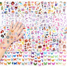 AOMIG Children's Tattoo Set, 50 Sheets Unicorn Mermaid Butterfly Flower Fairy Dessert Tattoo Set, Skin-Friendly Temporary Children's Tattoos for Girls Boys Birthday Gifts Party Bag (Set B)