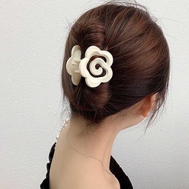 Flower Claw Hair Clips Matte Flower Hair Clips White Medium Hairclip Plastic Thick Hair Nonslip Strong Hold Claw Camellia Hair Accessories