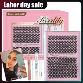 Kisslily Flicker Ultra Thin Band Manga & Spikey Whispy Lashes Kit DIY Eyelash Extension Kit D Curl Individual Lashes Waterproof lash clusters kit and Long lasting Makeup For Girl #TikTokShopBacktoSchool:_Flicker Kit (Black Glue)
