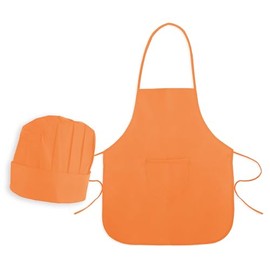 BLUECHOLON Children's Chef Set with Apron and Hat, Non Woven Chef Apron 80 g, 49.5 x 59.4 cm, orange, Talla única