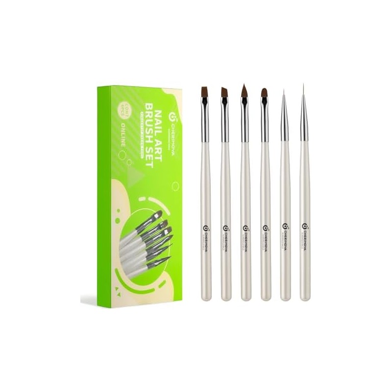 CHERIMOYA Kit 6 Pinceles Nail Art Perla Blanca
