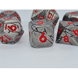 World of Dice Meteor Series Pen and Paper Dice Set Metal 7 Piece Set D4 to D20 Polyhedral Dice Ideal for D&D, DSA, Cthulhu and More (with Case, Silver-Red)